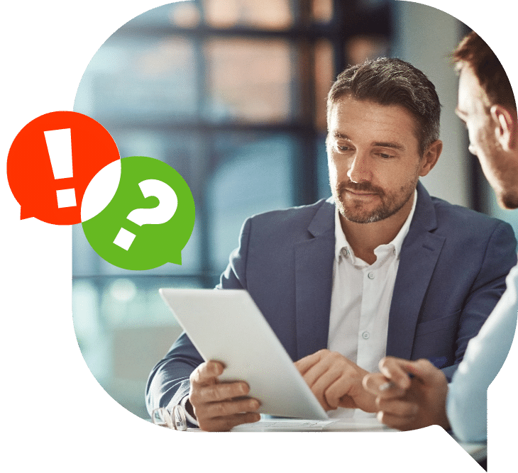 WTF Icon and man with Tablet